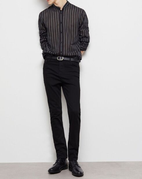 Chemise col officier à rayures noire