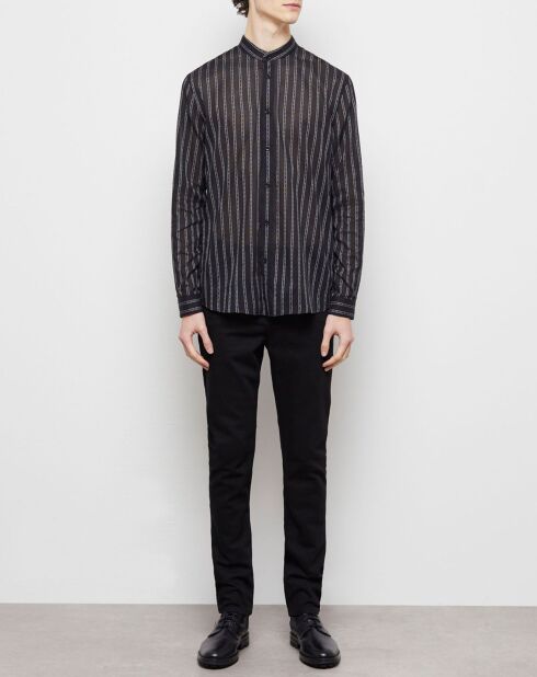 Chemise col officier à rayures noire