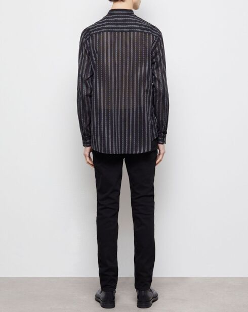 Chemise col officier à rayures noire