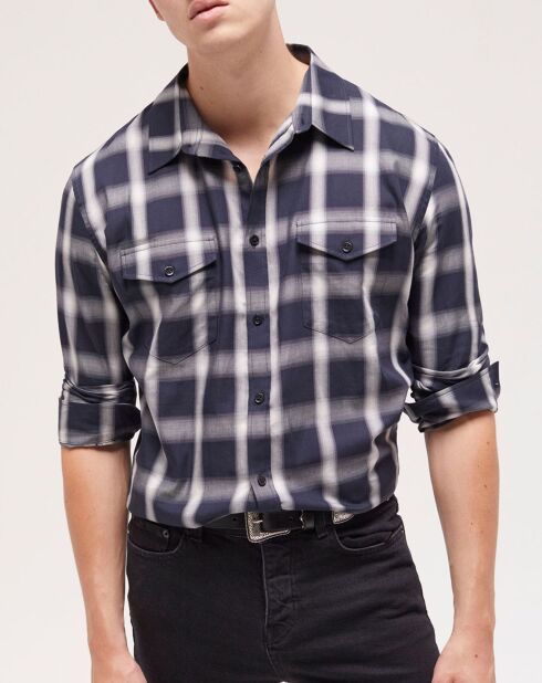 Chemise à carreaux et poches écru/marine