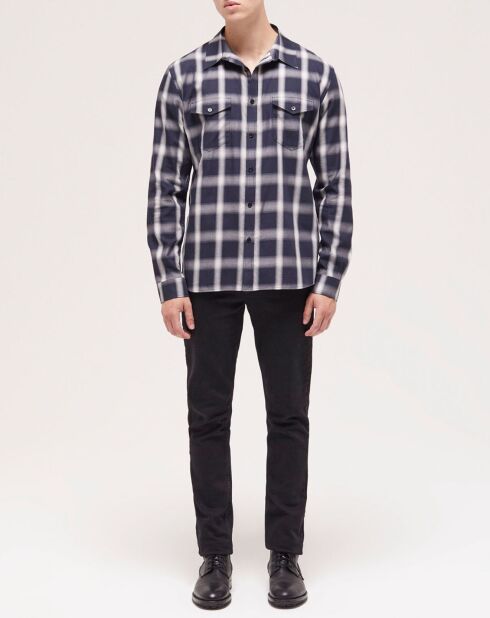 Chemise à carreaux et poches écru/marine