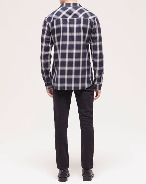 Chemise à carreaux et poches écru/marine