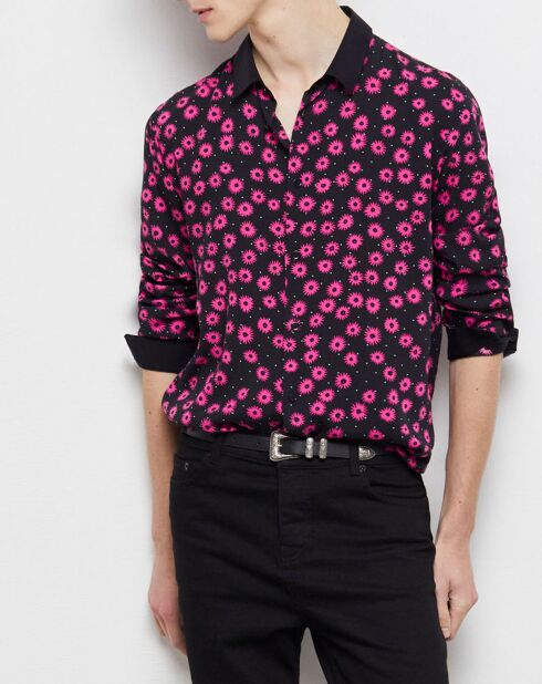 Chemise col classique imprimé noir/rose