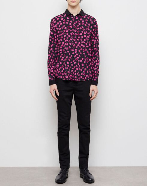 Chemise col classique imprimé noir/rose