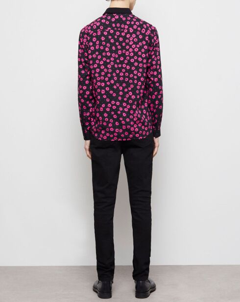 Chemise col classique imprimé noir/rose