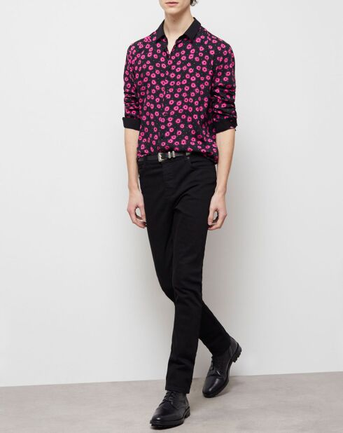Chemise col classique imprimé noir/rose