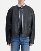 Blouson en Cuir avec détails matelassés noir