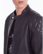 Blouson en Cuir avec détails matelassés noir