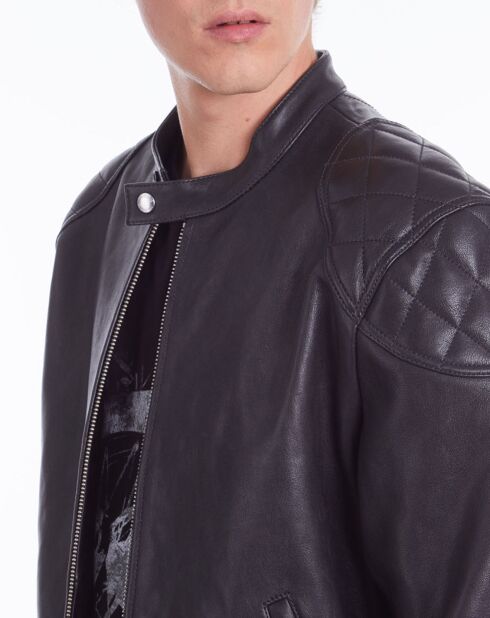 Blouson en Cuir avec détails matelassés noir