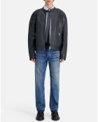 Blouson en Cuir avec détails matelassés noir