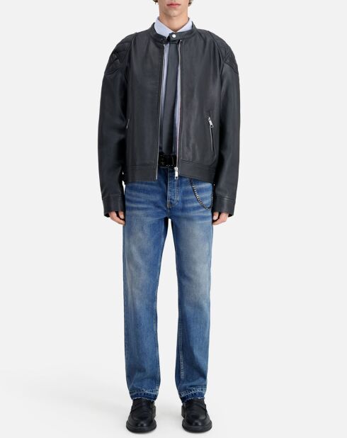 Blouson en Cuir avec détails matelassés noir