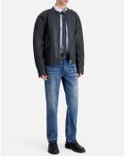 Blouson en Cuir avec détails matelassés noir