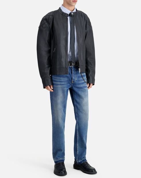 Blouson en Cuir avec détails matelassés noir