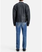 Blouson en Cuir avec détails matelassés noir