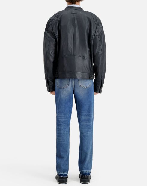 Blouson en Cuir avec détails matelassés noir