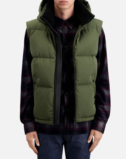 Doudoune à capuche sans manches kaki