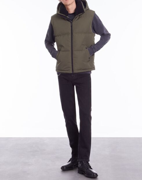 Doudoune à capuche sans manches kaki