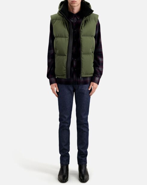 Doudoune à capuche sans manches kaki