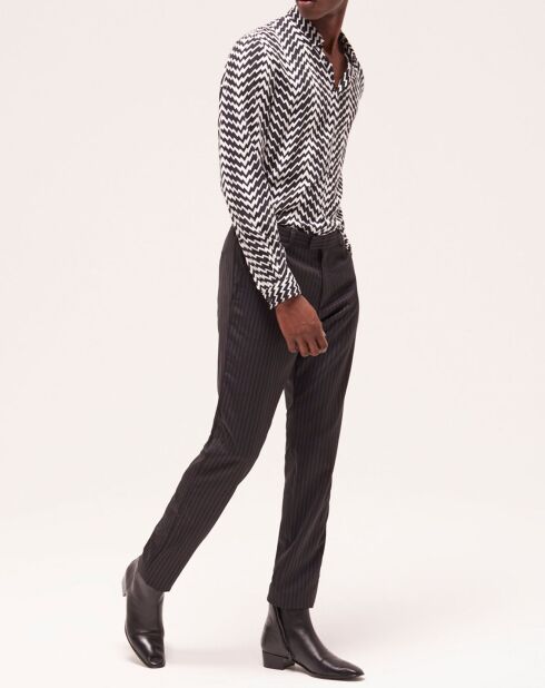 Pantaloni completi neri in lana a righe