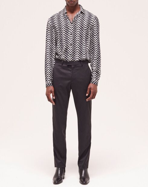 Pantaloni completi neri in lana a righe