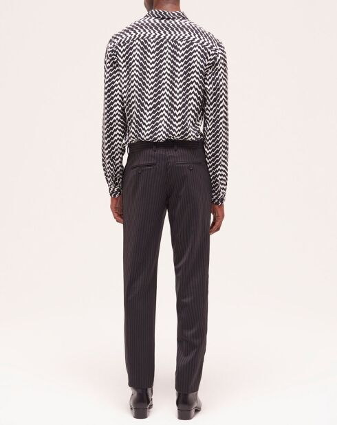 Pantaloni completi neri in lana a righe