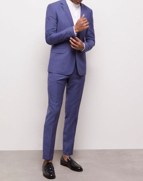 Pantalon de Costume en Laine texturé bleu