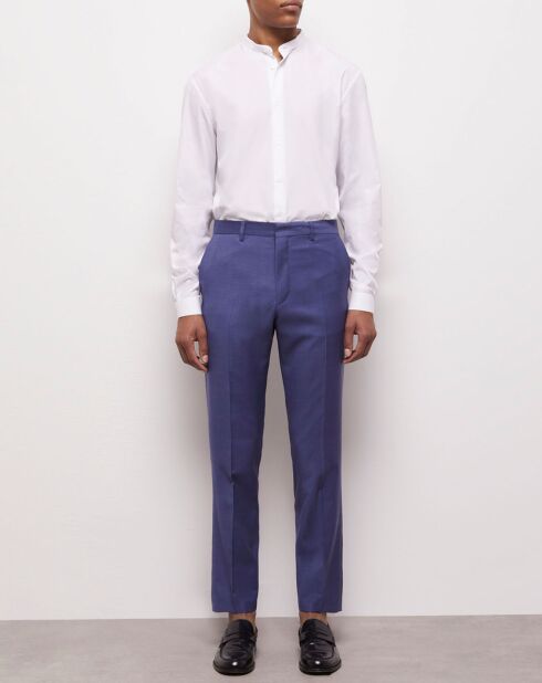Pantalon de Costume en Laine texturé bleu
