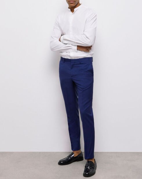 Pantalon de Costume en Laine micro motif bleu marine