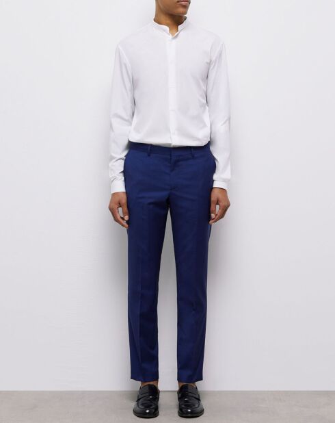 Pantalon de Costume en Laine micro motif bleu marine