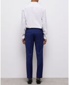 Pantalon de Costume en Laine micro motif bleu marine
