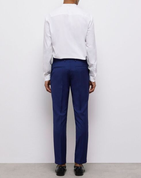 Pantalon de Costume en Laine micro motif bleu marine