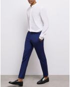 Pantalon de Costume en Laine micro motif bleu marine