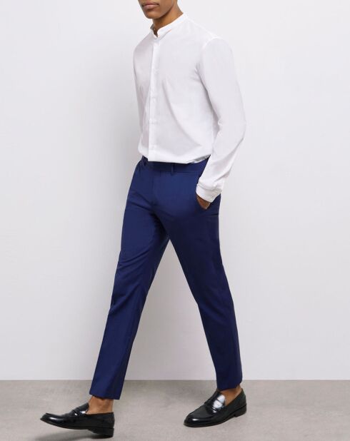 Pantalon de Costume en Laine micro motif bleu marine