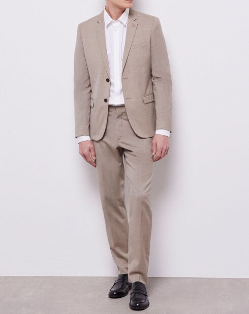 Pantalon de Costume 100% Laine fil à fil beige