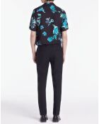Pantalon de Costume 100% Laine Prince de Galles bleu marine