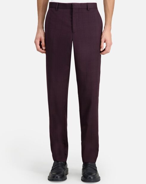Pantalon de Costume en Laine à carreaux rouge