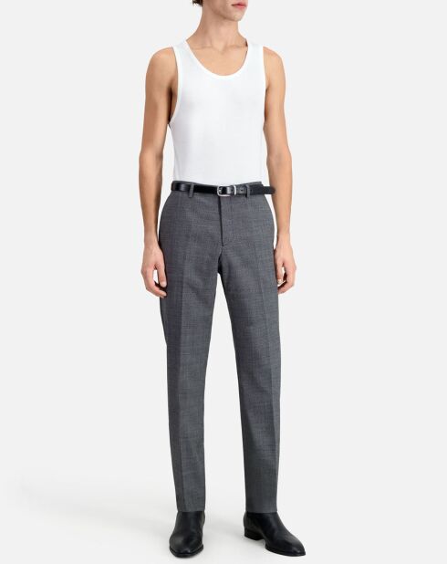 Pantalon de Costume 100% Laine à micro motifs noir