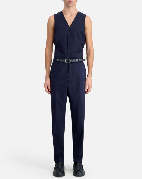 Pantalon de Costume 100% Laine à micro motifs bleu marine