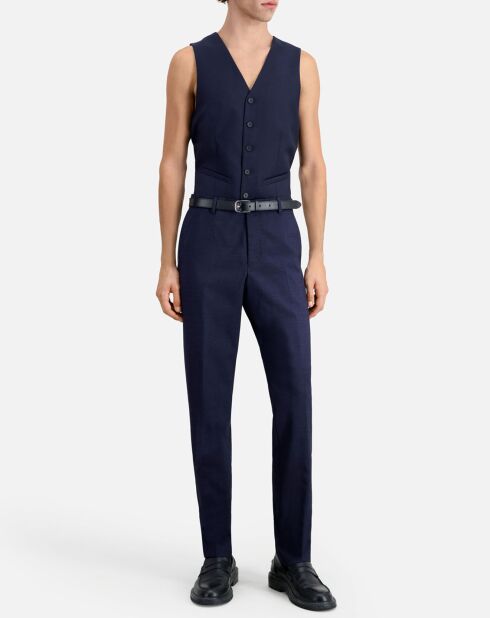 Pantalon de Costume 100% Laine à micro motifs bleu marine