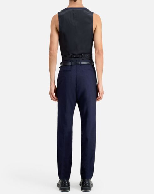 Pantalon de Costume 100% Laine à micro motifs bleu marine