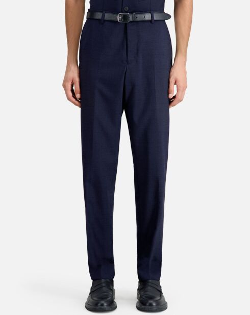 Pantalon de Costume 100% Laine à micro motifs bleu marine