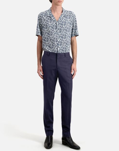 Pantalon de costume en Laine ajusté bleu marine