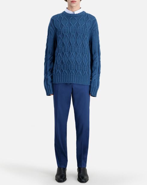Pull 100% laine torsadée bleu
