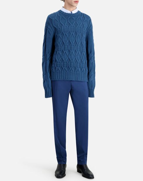 Pull 100% laine torsadée bleu