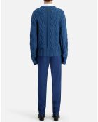 Pull en Laine torsadée bleu