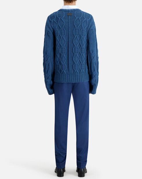 Pull 100% laine torsadée bleu