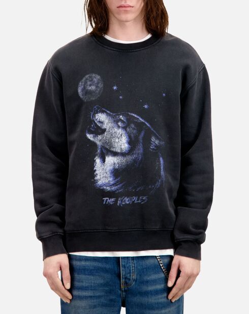 Sweat avec sérigraphie Wolf noir