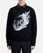 Sweat avec sérigraphie Flaming wheel noir