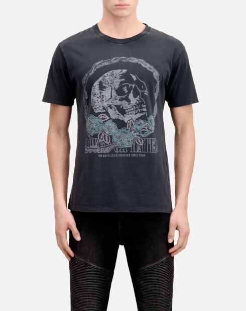 T-Shirt avec sérigraphie Vintage Skull noir