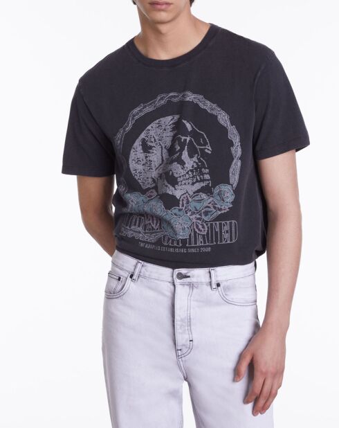 T-Shirt avec sérigraphie Vintage Skull noir